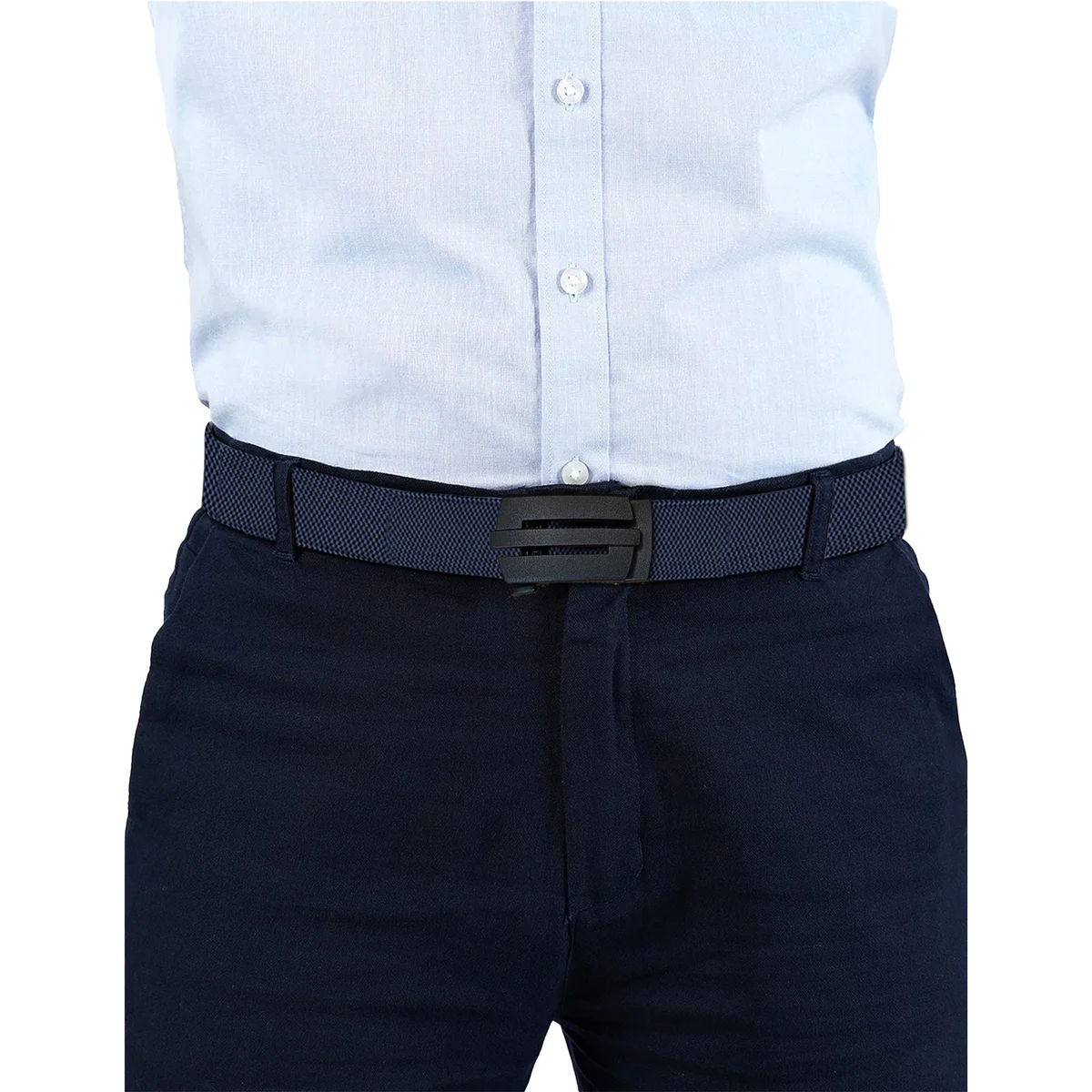 Black tactical military belt with plastic buckle, adjustable length, made of breathable webbing nylon for men and women