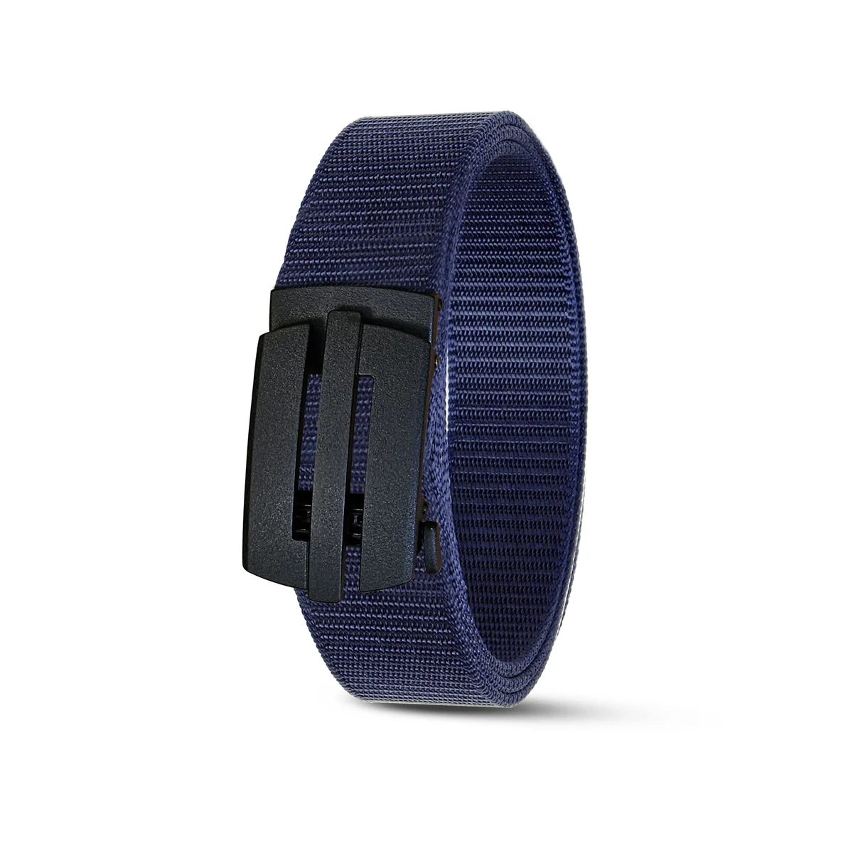 Black tactical military belt with plastic buckle, adjustable length, made from breathable webbing nylon material