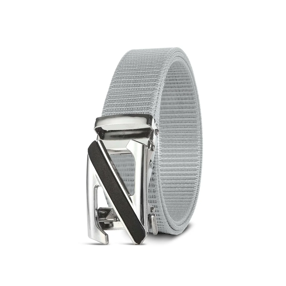 Adjustable casual men's belt in black nylon with silver Z Letter metal buckle, suitable for daily and tactical wear