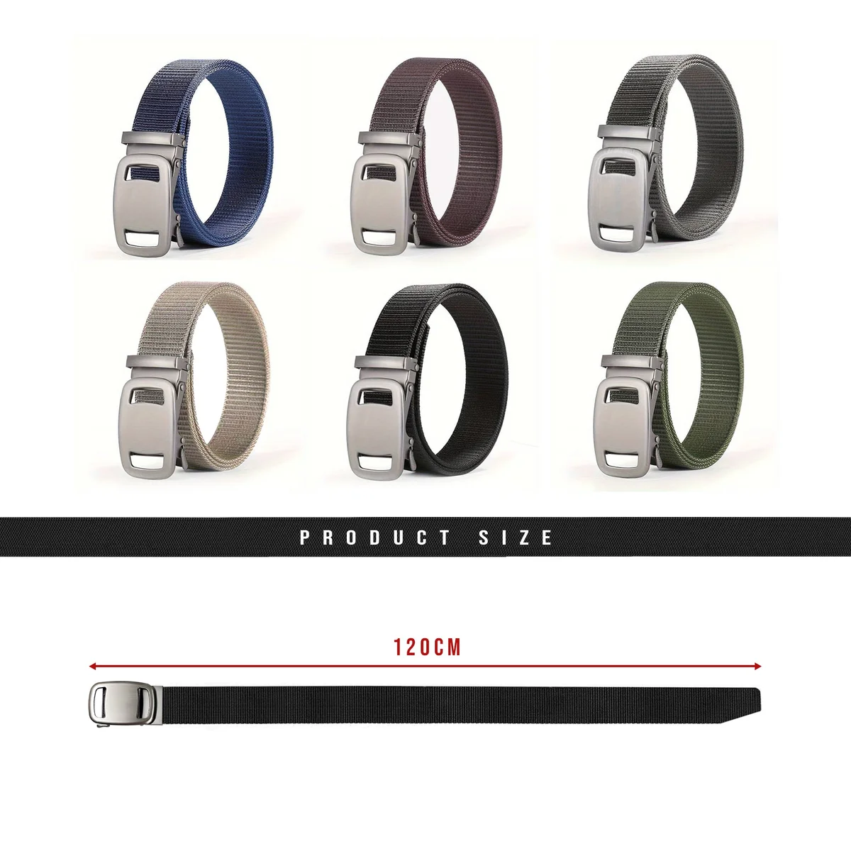 Black unisex casual belt with automatic plastic buckle, adjustable nylon strap suitable for daily and tactical wear