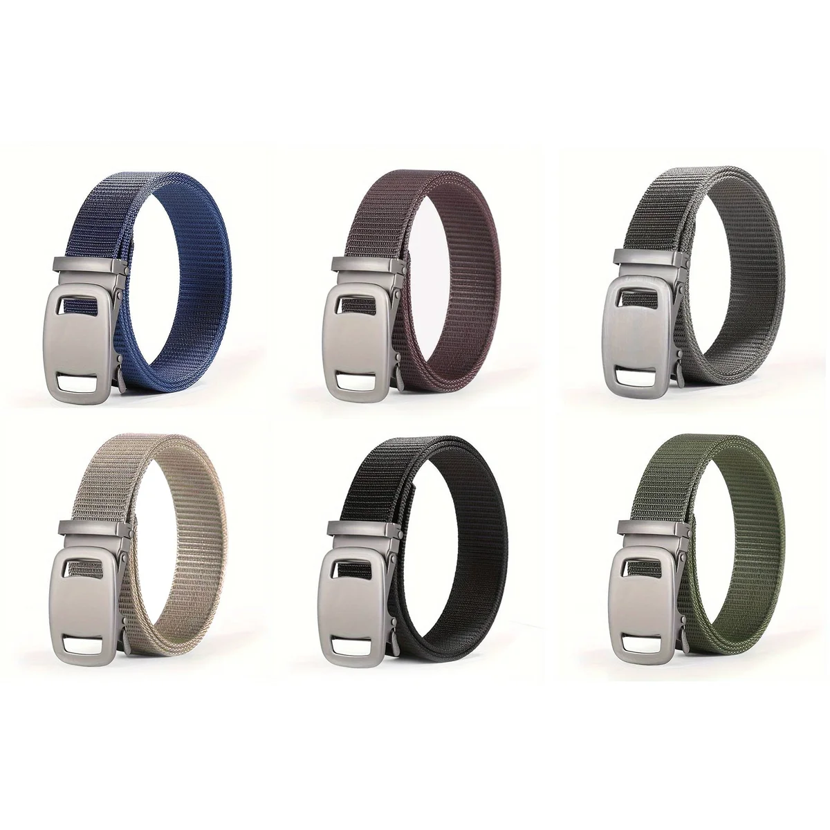 Black breathable nylon belt with automatic plastic buckle, adjustable length, shown coiled on white background