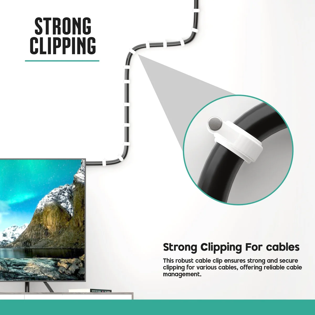 Pack of 100 white wall cable clips with steel nails for securing cables neatly on walls and surfaces indoors or outdoors