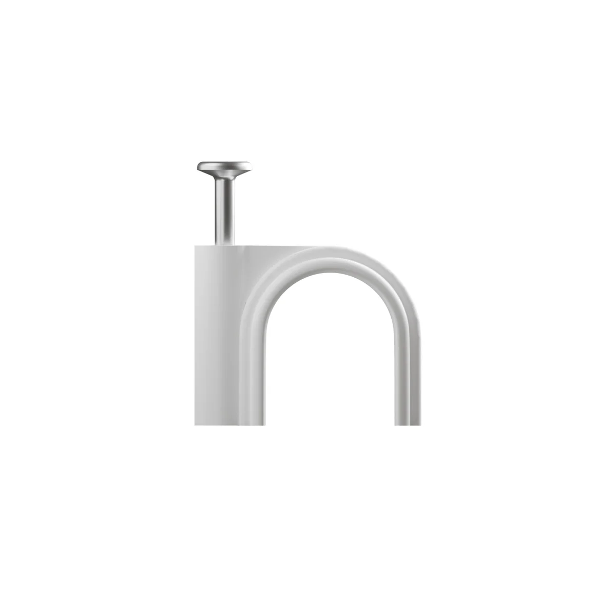 Set of 100 white wire locking clips with steel nails for securing cables on walls, made from durable PE material