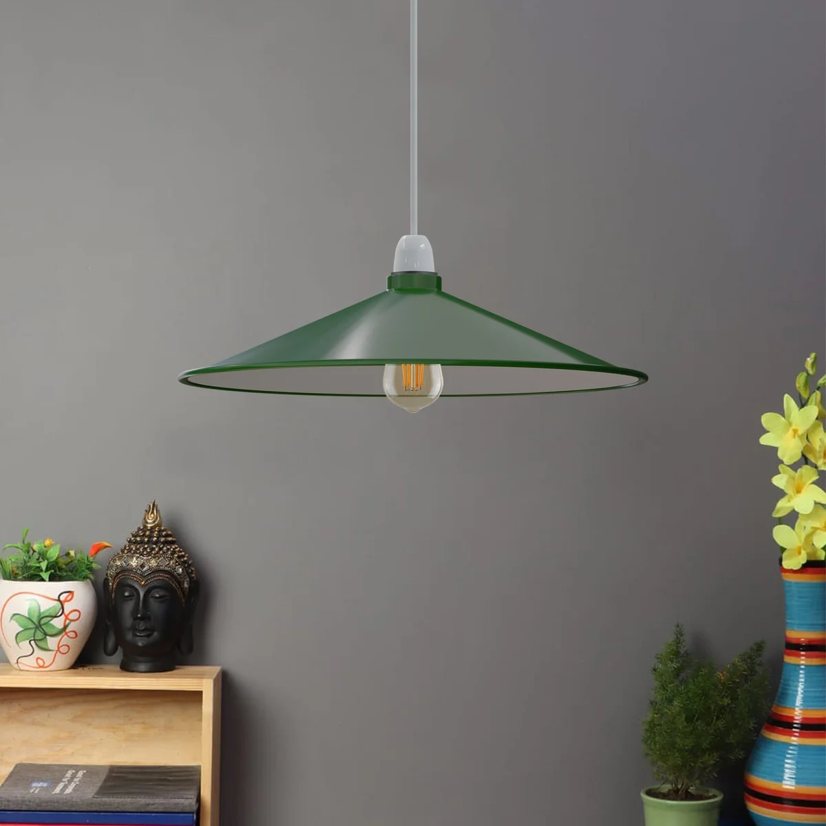 Vintage metal lamp shade in industrial disc design, easy fit, durable metal with a sleek finish for indoor use