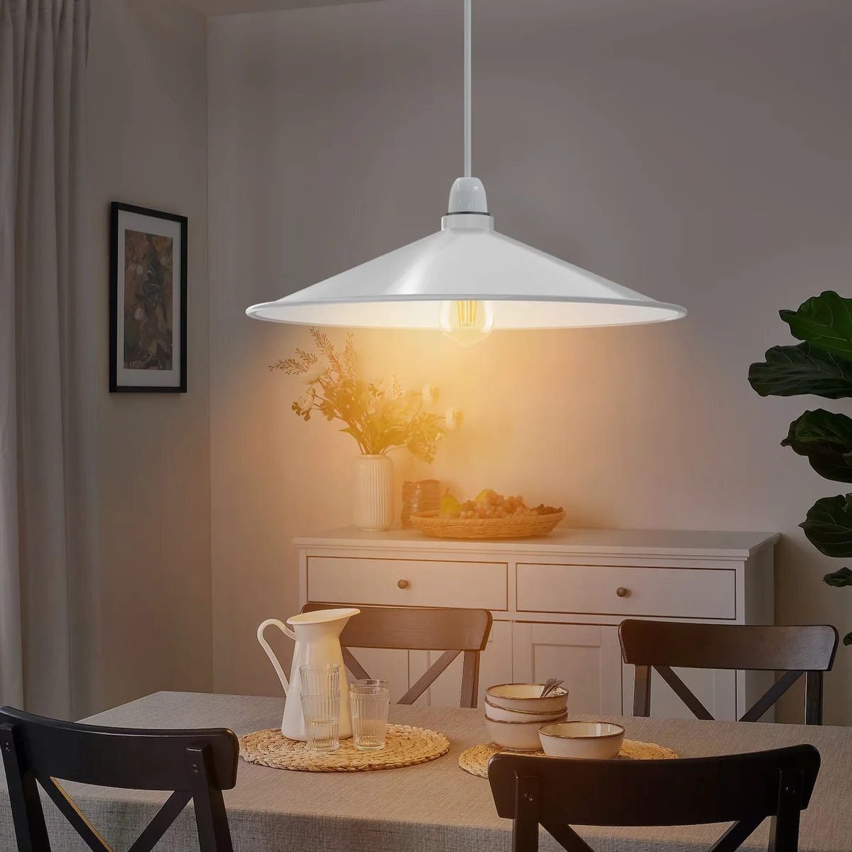 Vintage metal lamp shade in disc shape with a sleek finish, shown with easy fit reducer plate on a white background