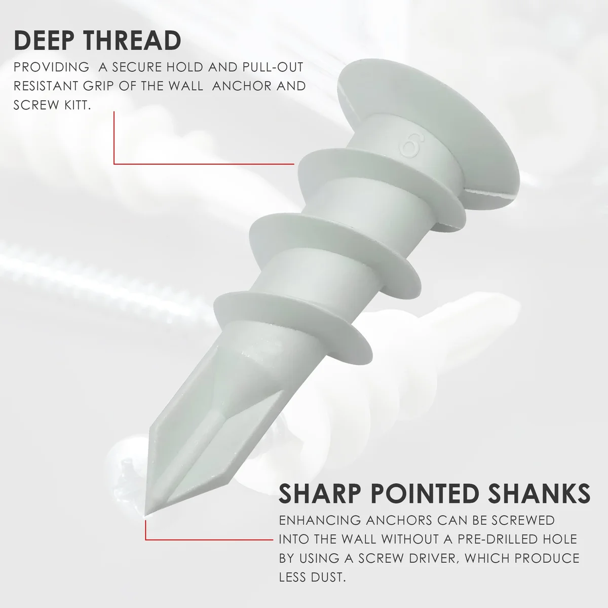 Pack of 100 white flat head board screws for gypsum board, self drilling with sharp pointed nylon material for quick installation