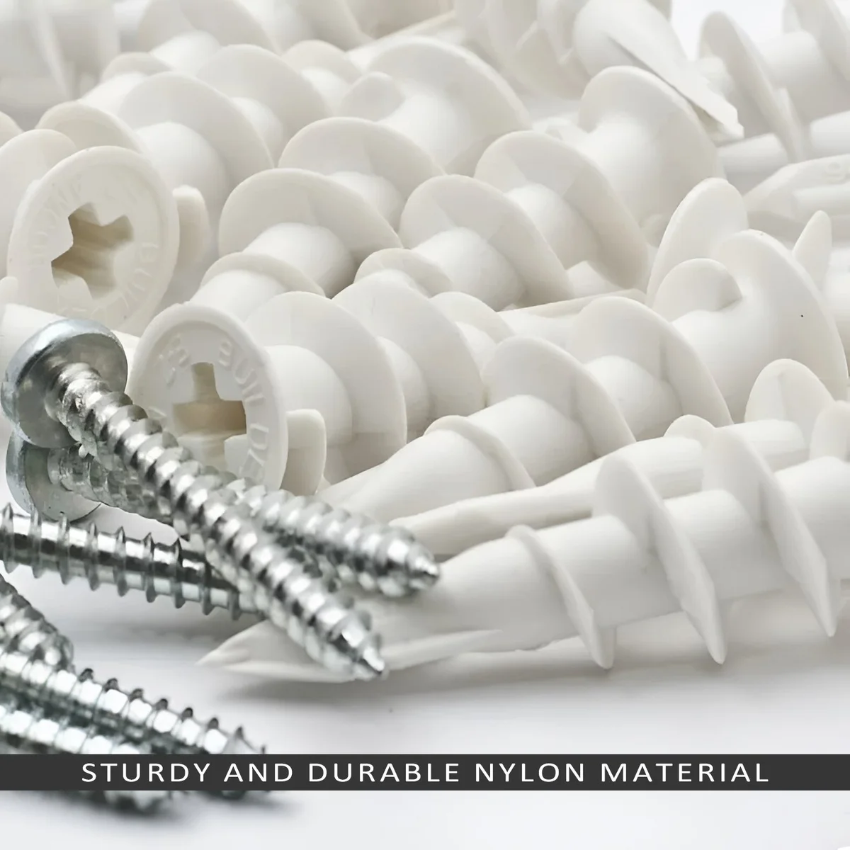 Pack of 100 white gypsum board screws with flat heads arranged on a plain background for drywall and plasterboard use