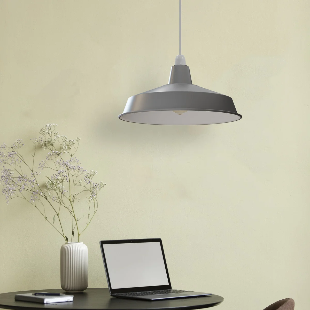Retro-style metal pluto shaped lampshade with downward light direction, suitable for indoor ceiling pendant lighting.