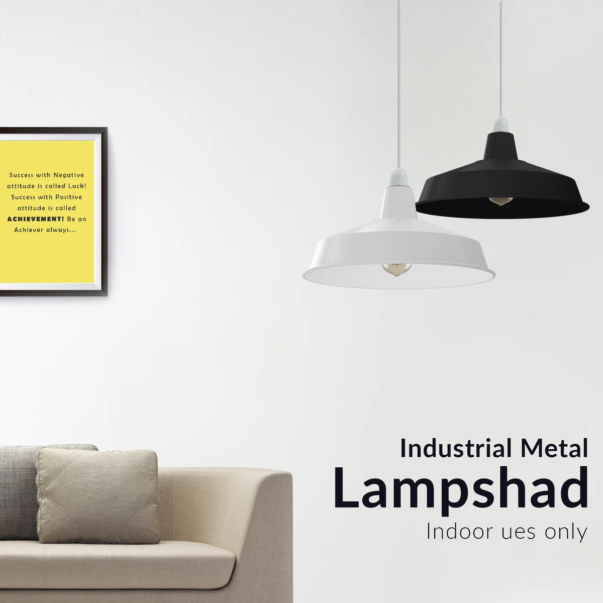Retro-style metal ceiling pendant light with Pluto-shaped lampshade directing light downwards, vintage indoor fitting