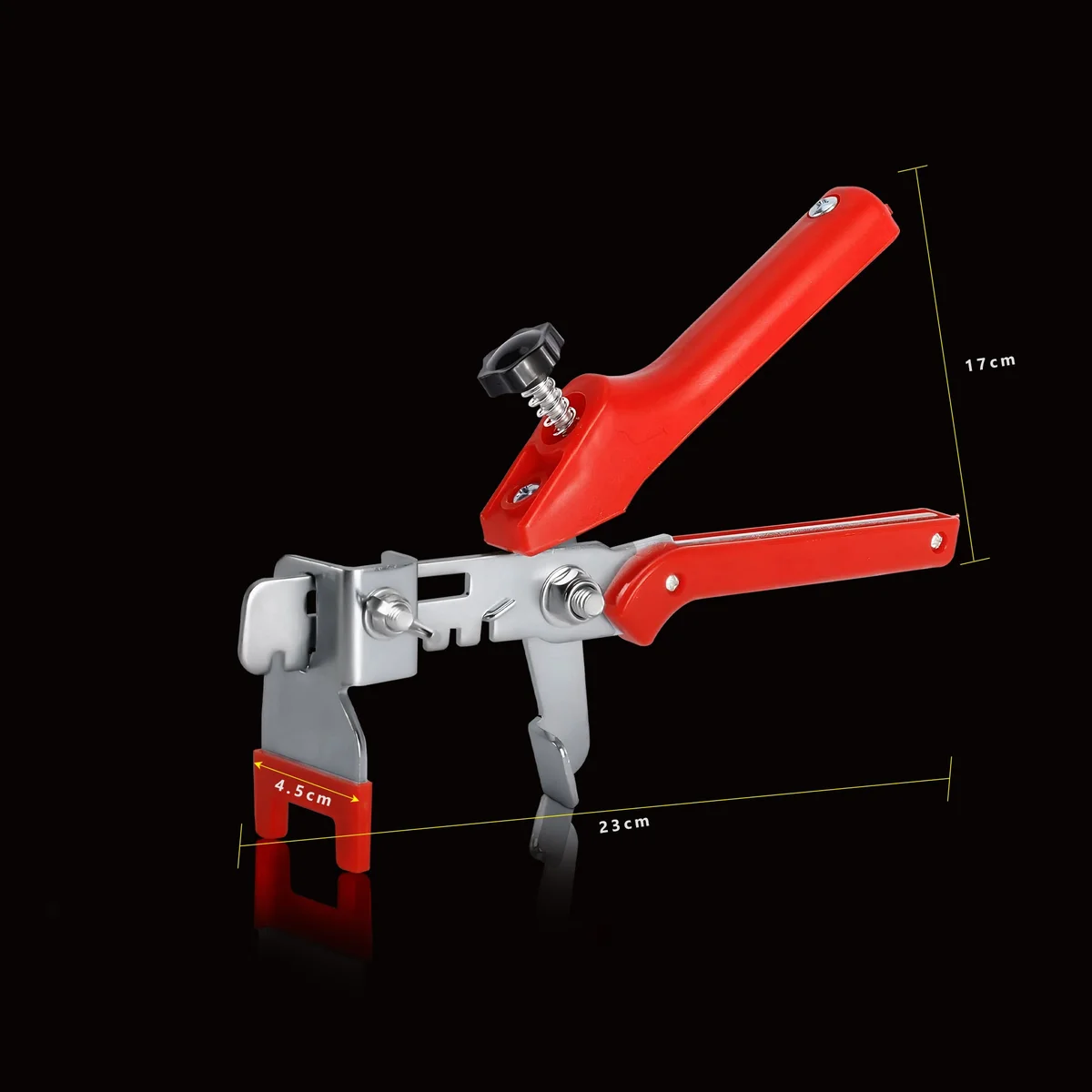 Tile leveling system pliers and spacers in vibrant orange and black for professional tile installation with ergonomic handles