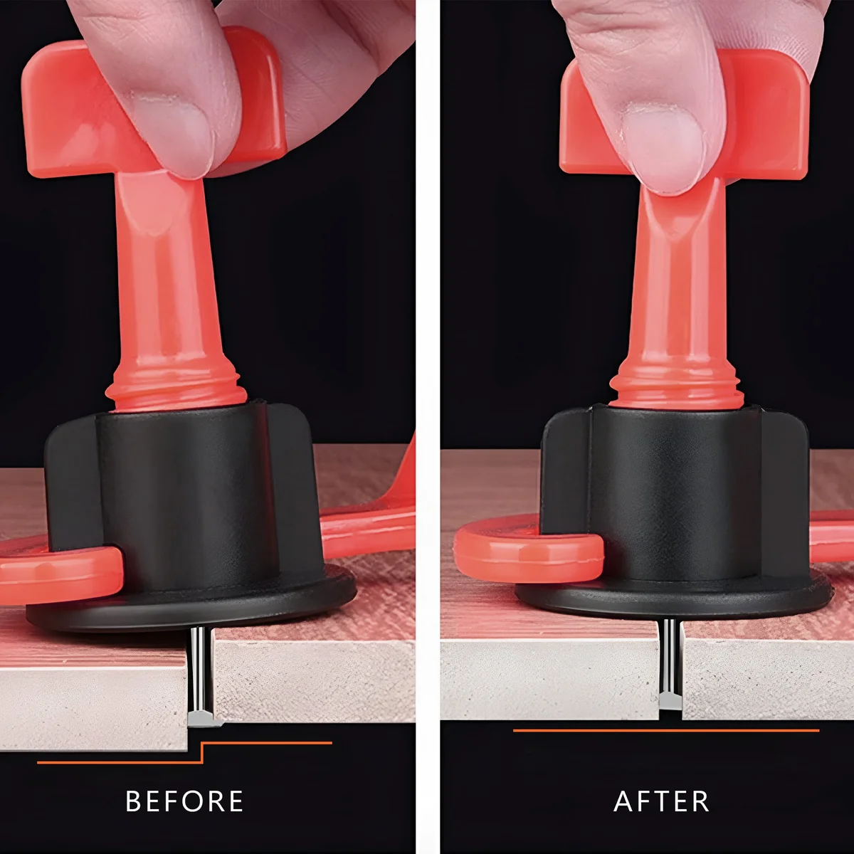 Set of 50 reusable adjustable tile spacers with black caps and red handles for precise tile leveling and spacing