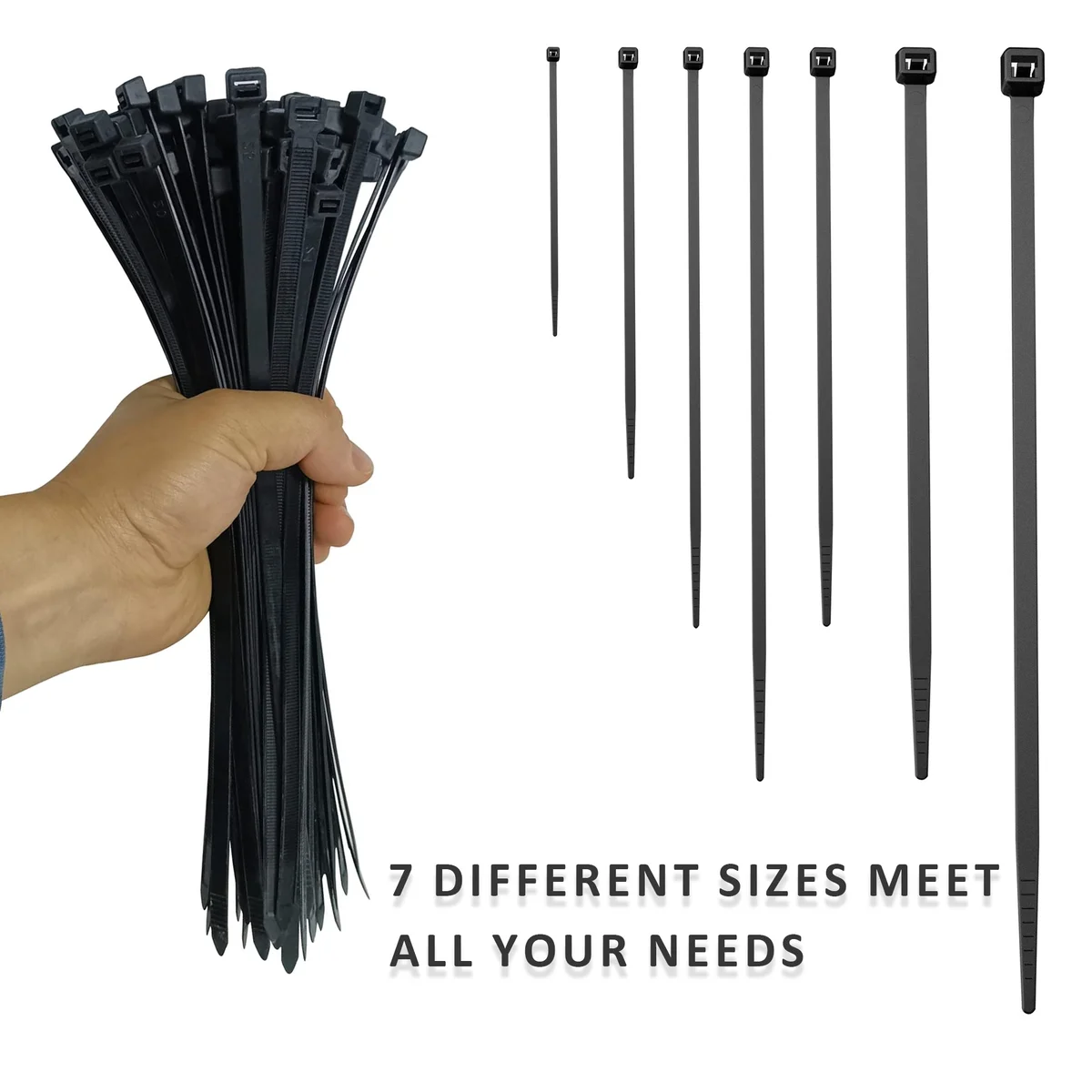 Black heat resistant cable ties bundled together showing self-locking mechanism and heavy-duty nylon material close-up