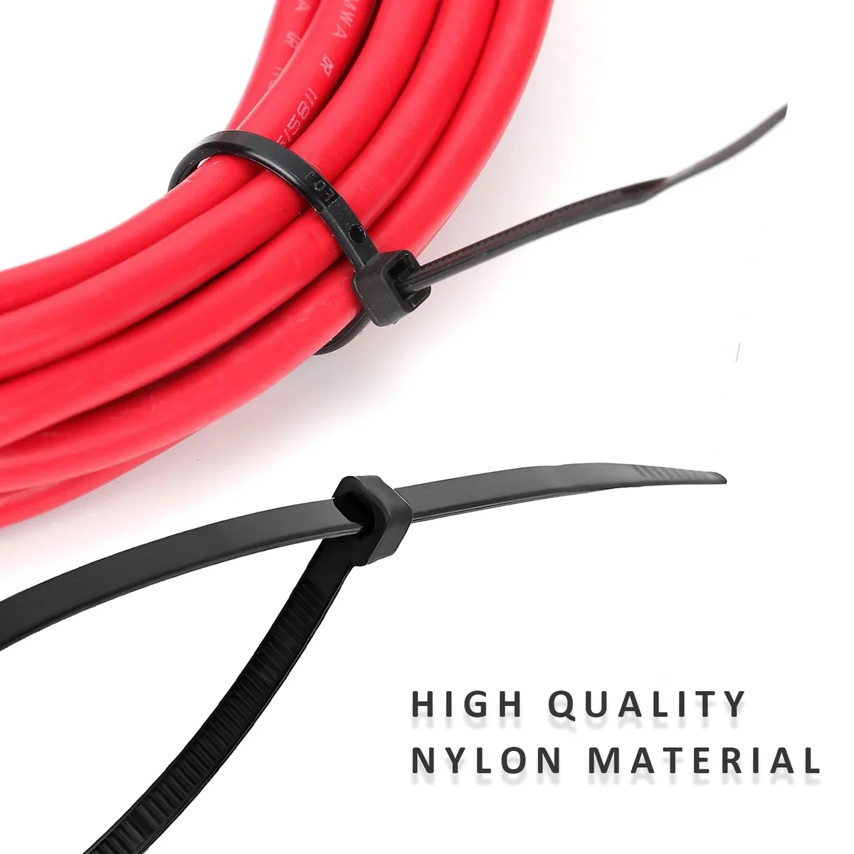 Pack of 100 black heavy-duty industrial cable ties made from UV and heat-resistant nylon, ideal for secure bundling and organizing