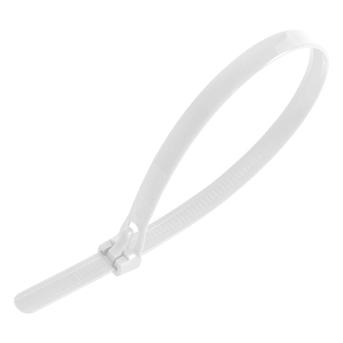 Pack of 100 releasable zip ties in nylon, ready for cable bundling.