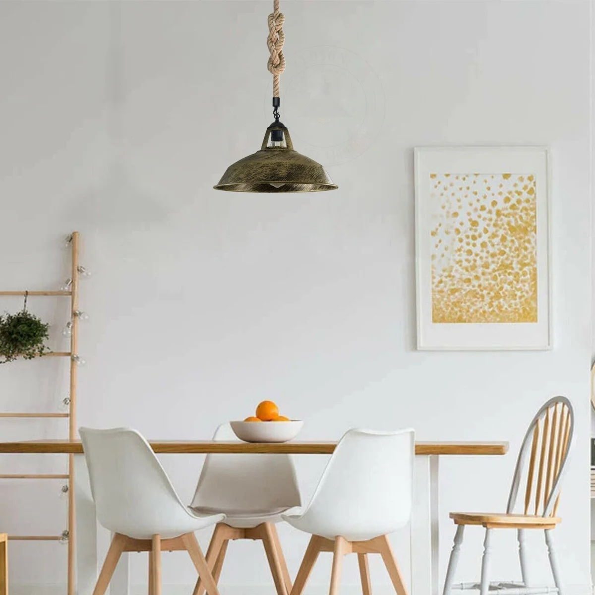 Industrial ceiling light with 2m hemp rope and metal pendant in retro industrial style for indoor use