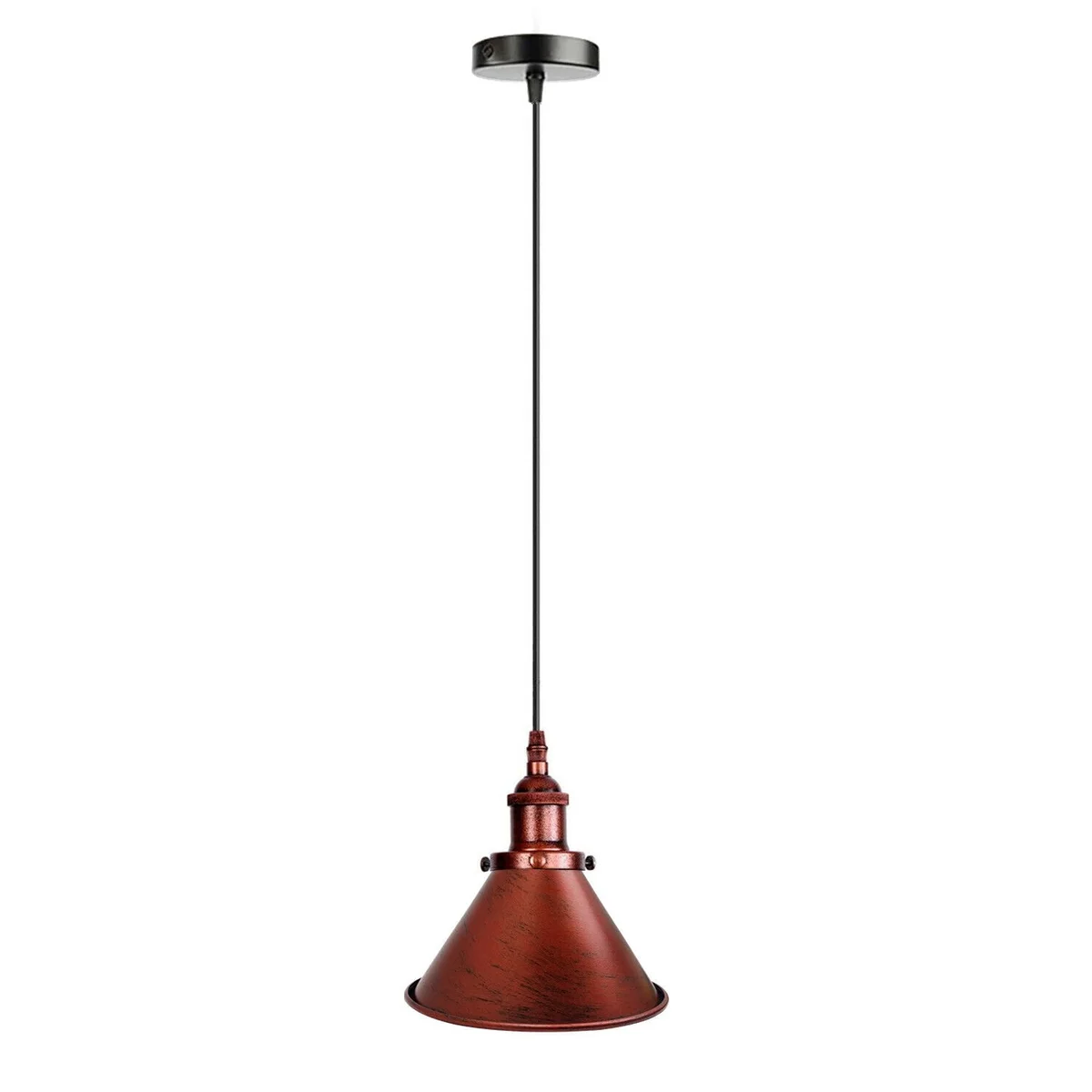 Industrial hanging pendant light with matte black iron shade and brushed brass lamp holder, dimmable, vintage style