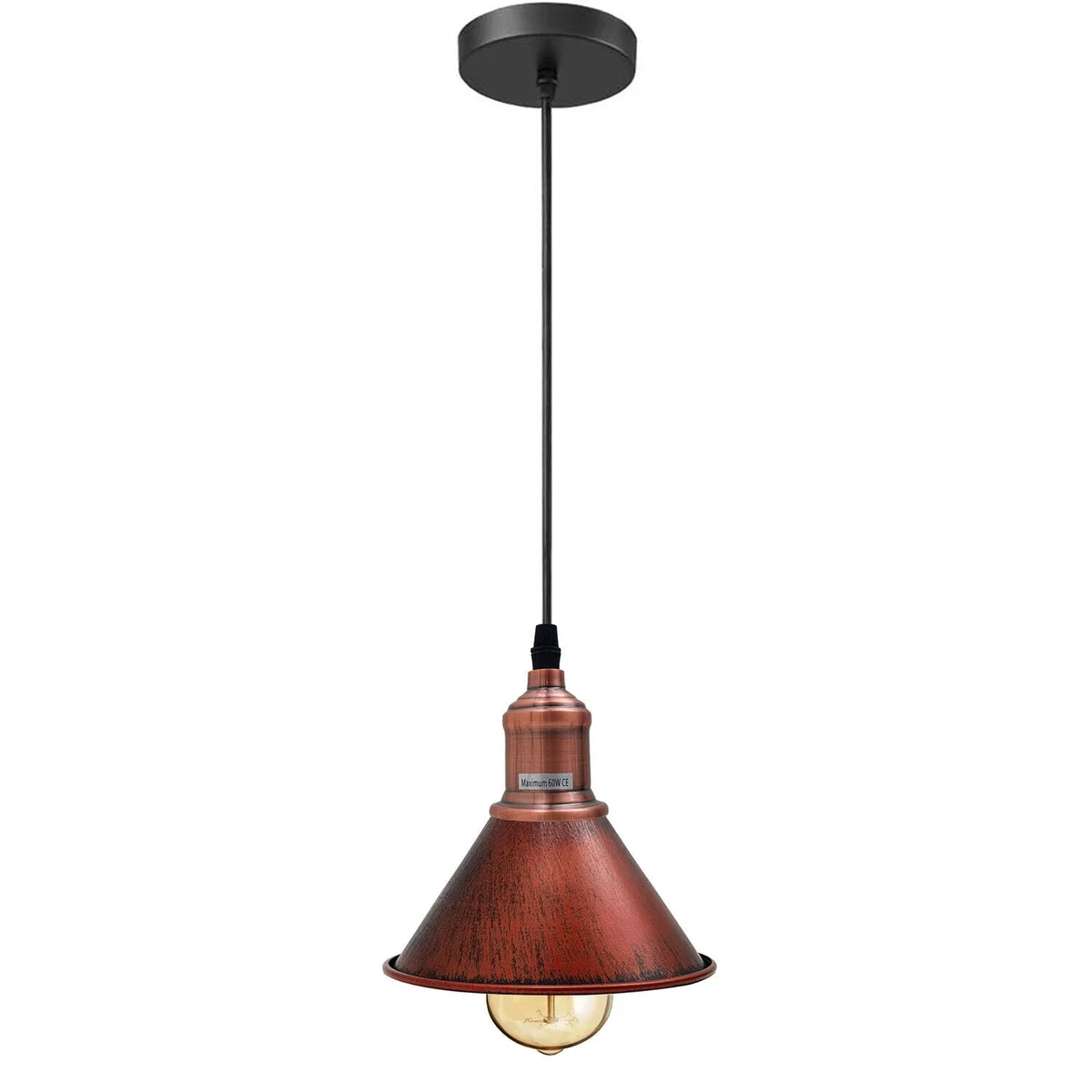 Matte black industrial pendant light with brushed brass holder, showcasing retro pendant lighting style for living rooms