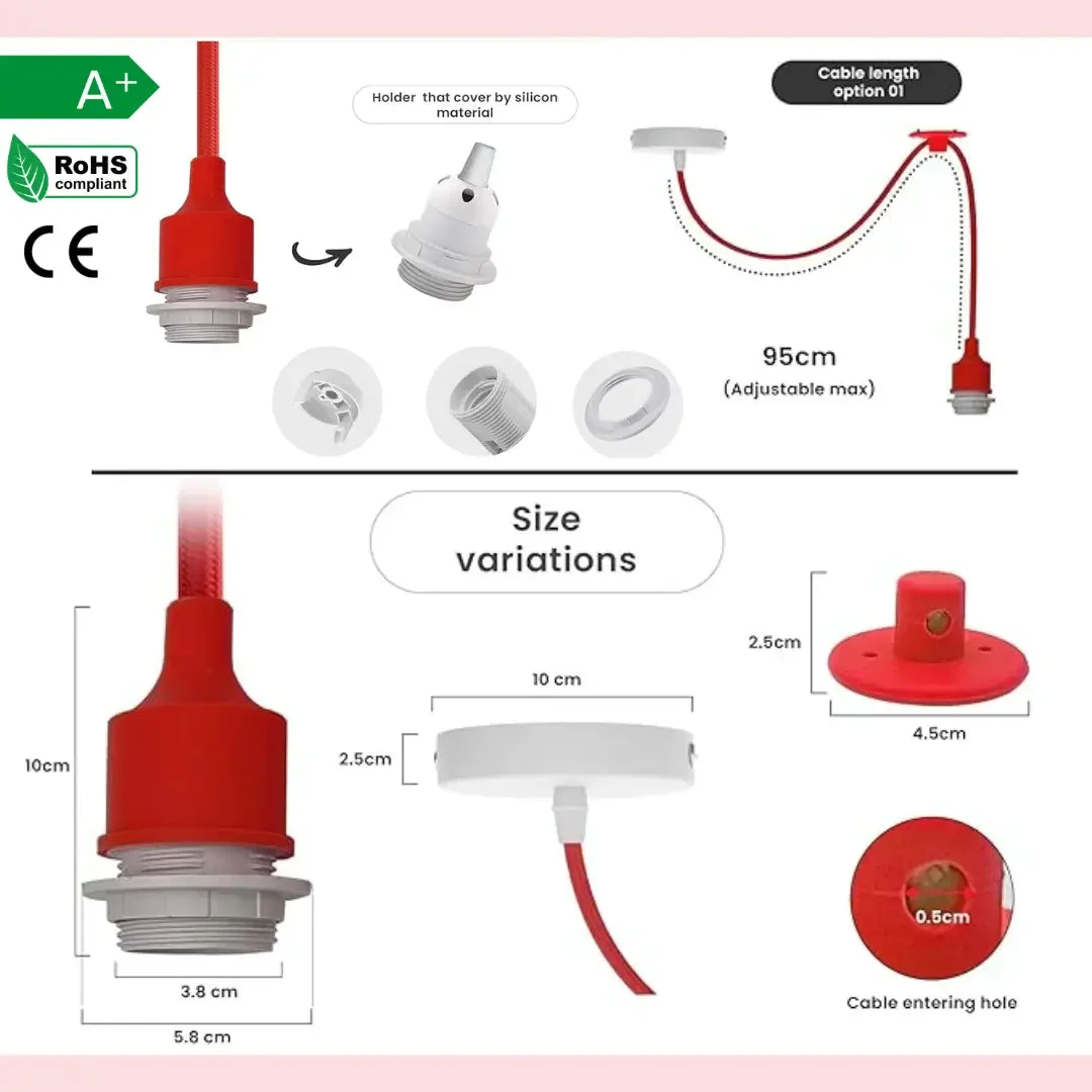 Single industrial ceiling pendant lamp with adjustable cable pendant and metal finish, suitable for dimmable E27 bulbs.