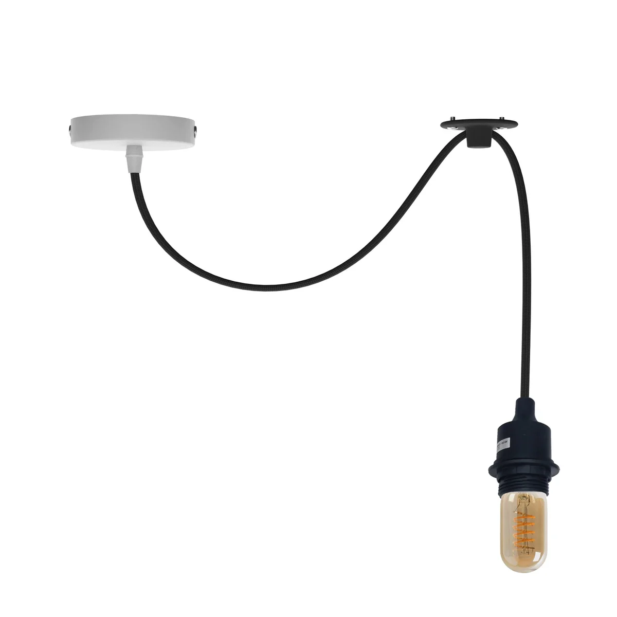 Single ceiling pendant with industrial metal shade hanging from adjustable 95cm cable, suitable for dimmable E27 bulb
