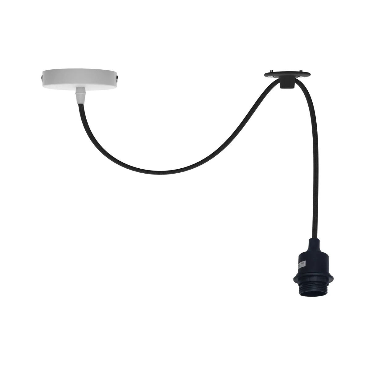 Single ceiling pendant with industrial metal shade hanging from adjustable 95cm cable, dimmable E27 bulb holder visible