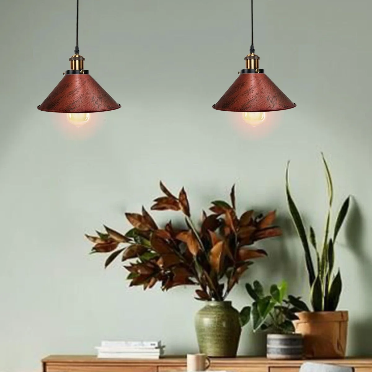 Industrial retro 2-light pendant lamp in black with E27 bulb pendant, metal and PVC, 2m wire length, indoor use