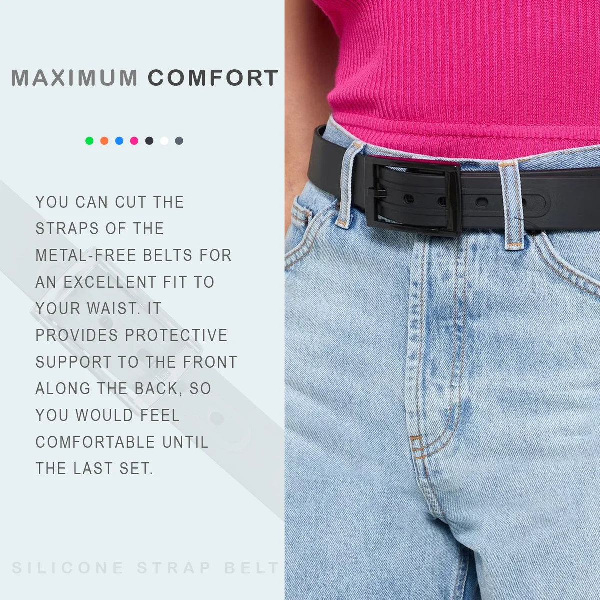 Two candy colour silicone belts with pin buckles in bright pastel shades, suitable for men and women fashion accessory
