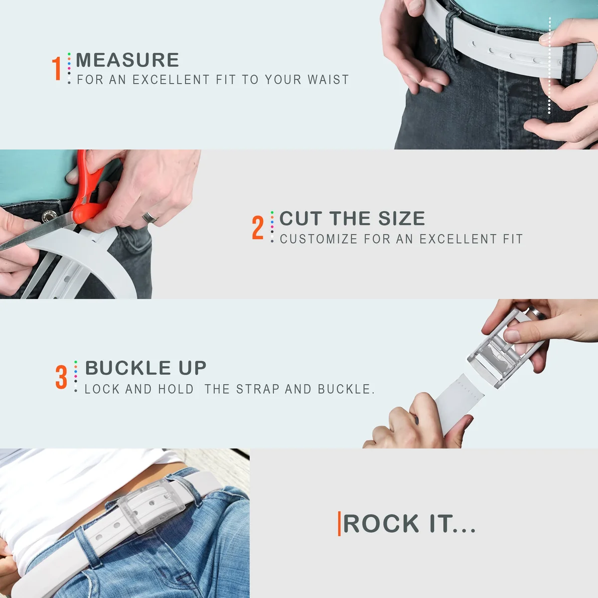 Two candy color adjustable silicone belts with pin buckles displayed side by side on a white background
