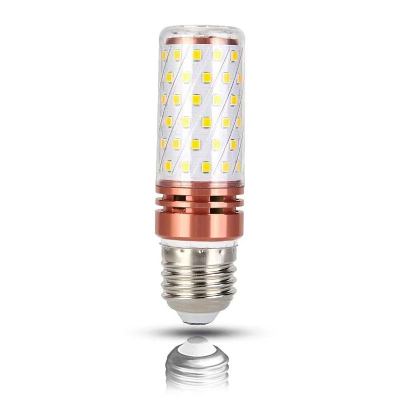 12W E27 LED bulb, white corn shape with clear shell, aluminium alloy and PC body, modern indoor lighting.