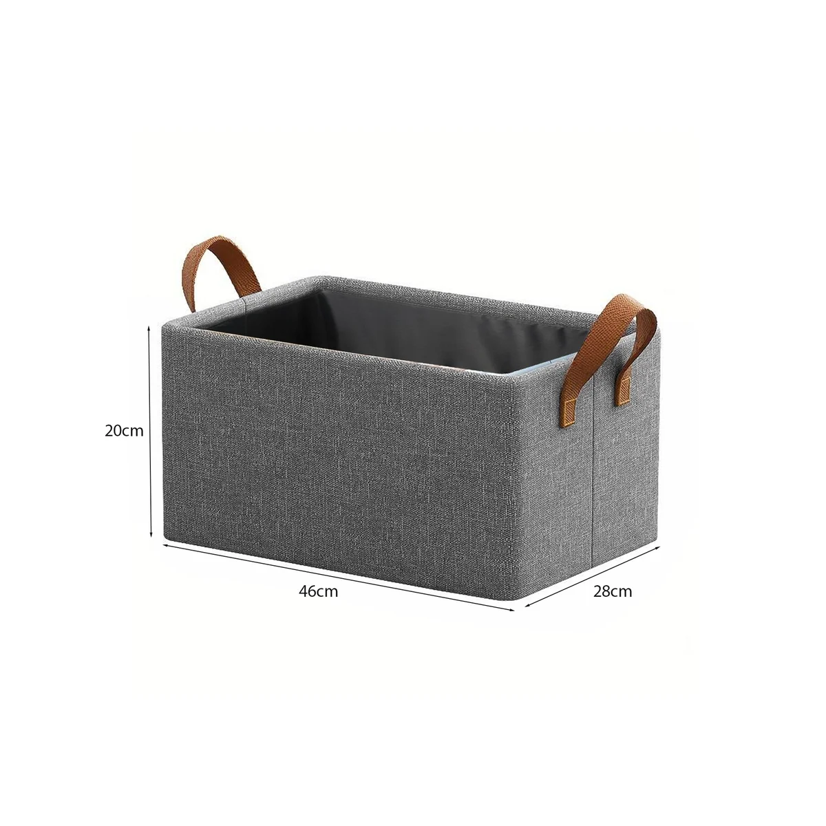 Grey storage organizer fabric box folded flat with handle, ideal for clothes, toys, books, washable and foldable design