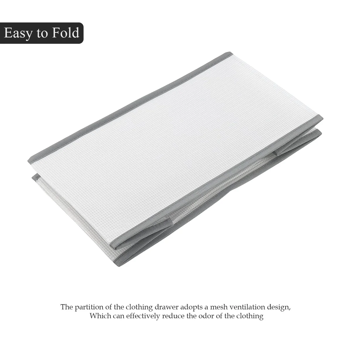 Foldable underwear organizer box with 6 transparent grids, holding clothes like sweaters and T-shirts in a wardrobe drawer
