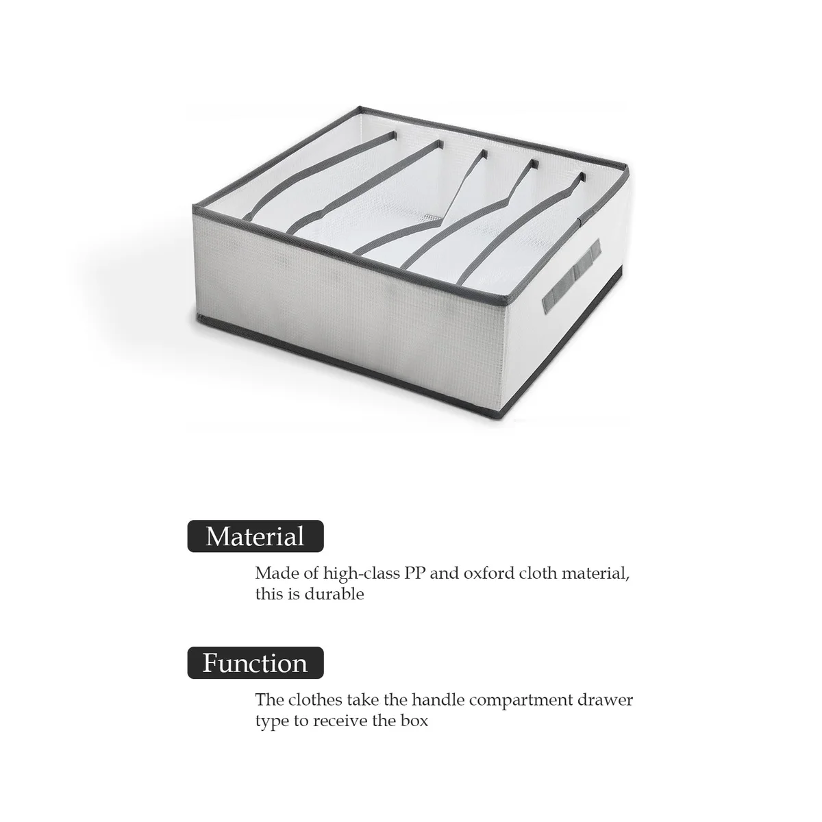 Foldable 6-grid portable storage box with clothes inside, showing transparent compartments for easy visibility and access
