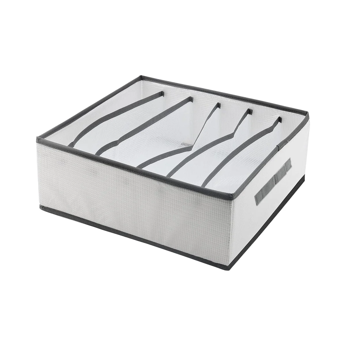 Foldable wardrobe storage box with 6 transparent compartments, lightweight and foldable for clothes organization in drawers