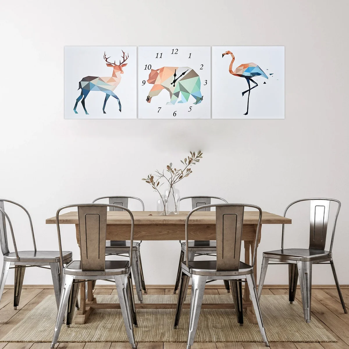Deer, bear, flamingo animal wall clock with plastic frame, silent indoor decorative clock on white background