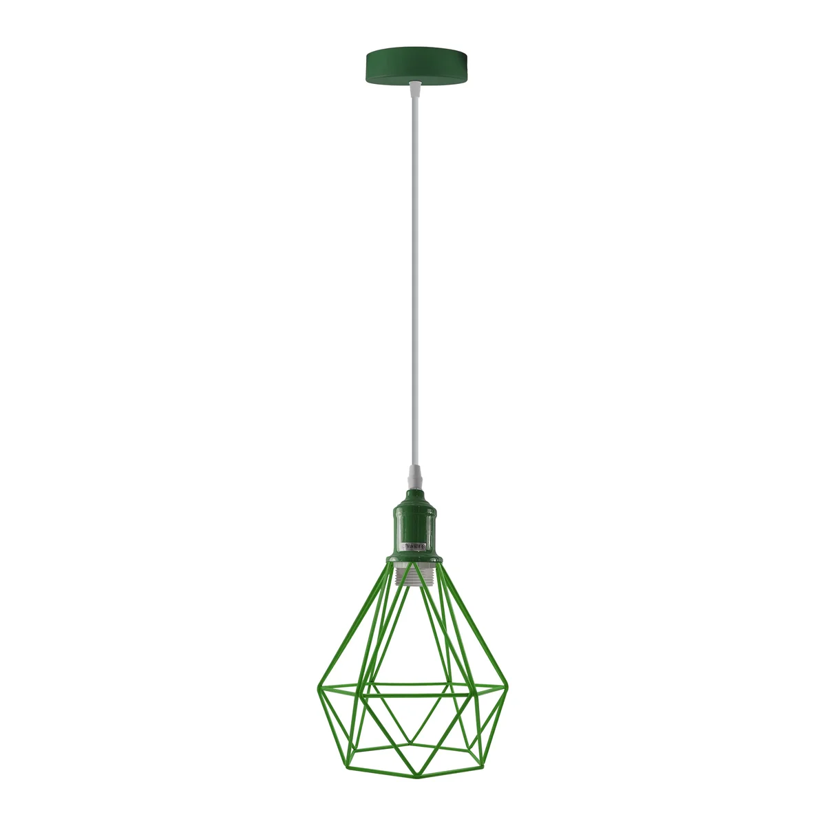 Vintage metal pendant light with industrial cage design hanging from ceiling, black finish, E27 bulb compatible