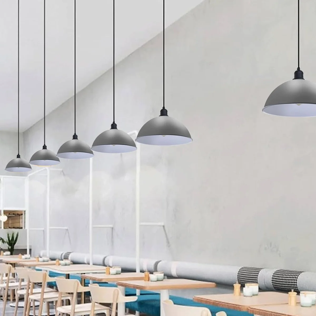 40cm retro metal dome pendant light with black adjustable fabric cable and glossy powder-coated finish hanging from ceiling rose