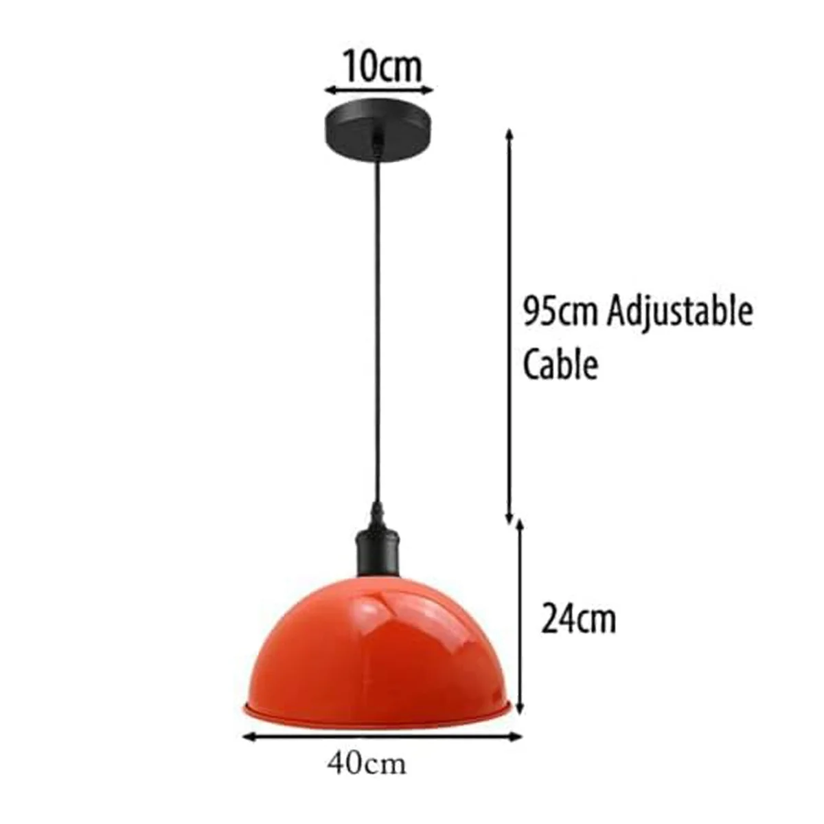 40cm retro metal dome powder coated pendant light with black fabric cable hanging above kitchen island