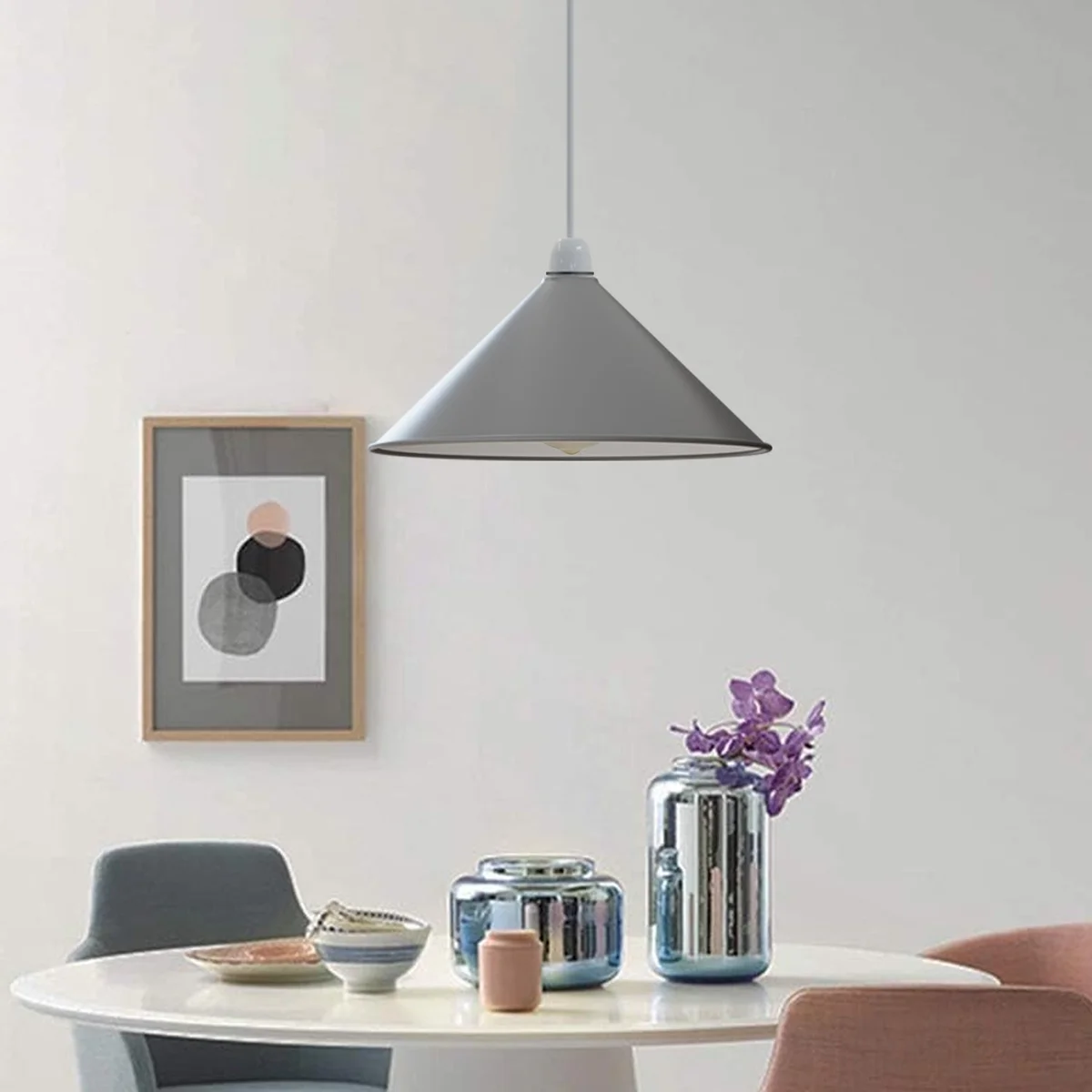 Vintage-style metal cone lampshade in black with 36cm diameter, designed for indoor living room lighting fixtures