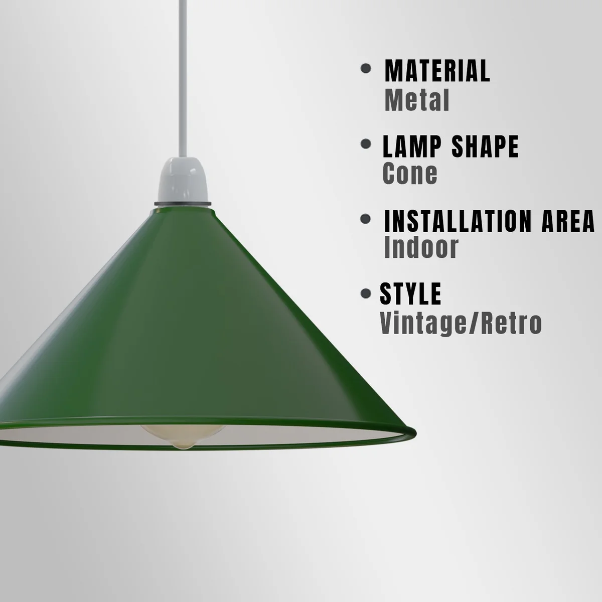 Large cone-shaped metal living room lighting shade in vintage style with a smooth grey finish and open bottom design