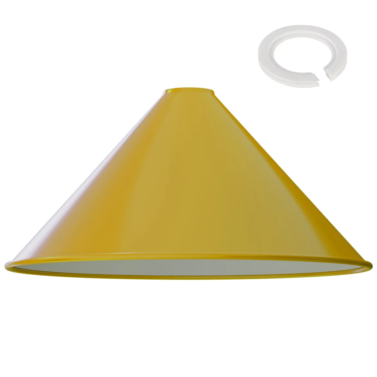 Large metal cone lampshade in vintage style with a 36cm diameter and 14.3cm height, shown with reducer plate accessory