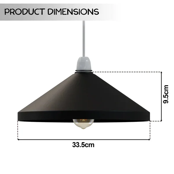 Vintage style indoor metal lamp shade in cone shape with easy fit reducer plate, shown from side angle on white background