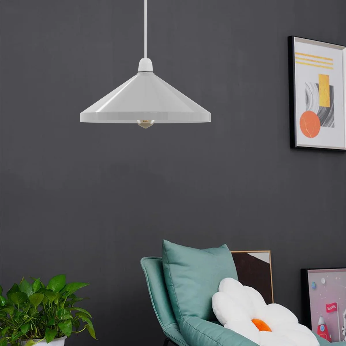 Vintage style metal cone downward light lampshade with easy fit design, 33.5cm diameter, suitable for indoor use