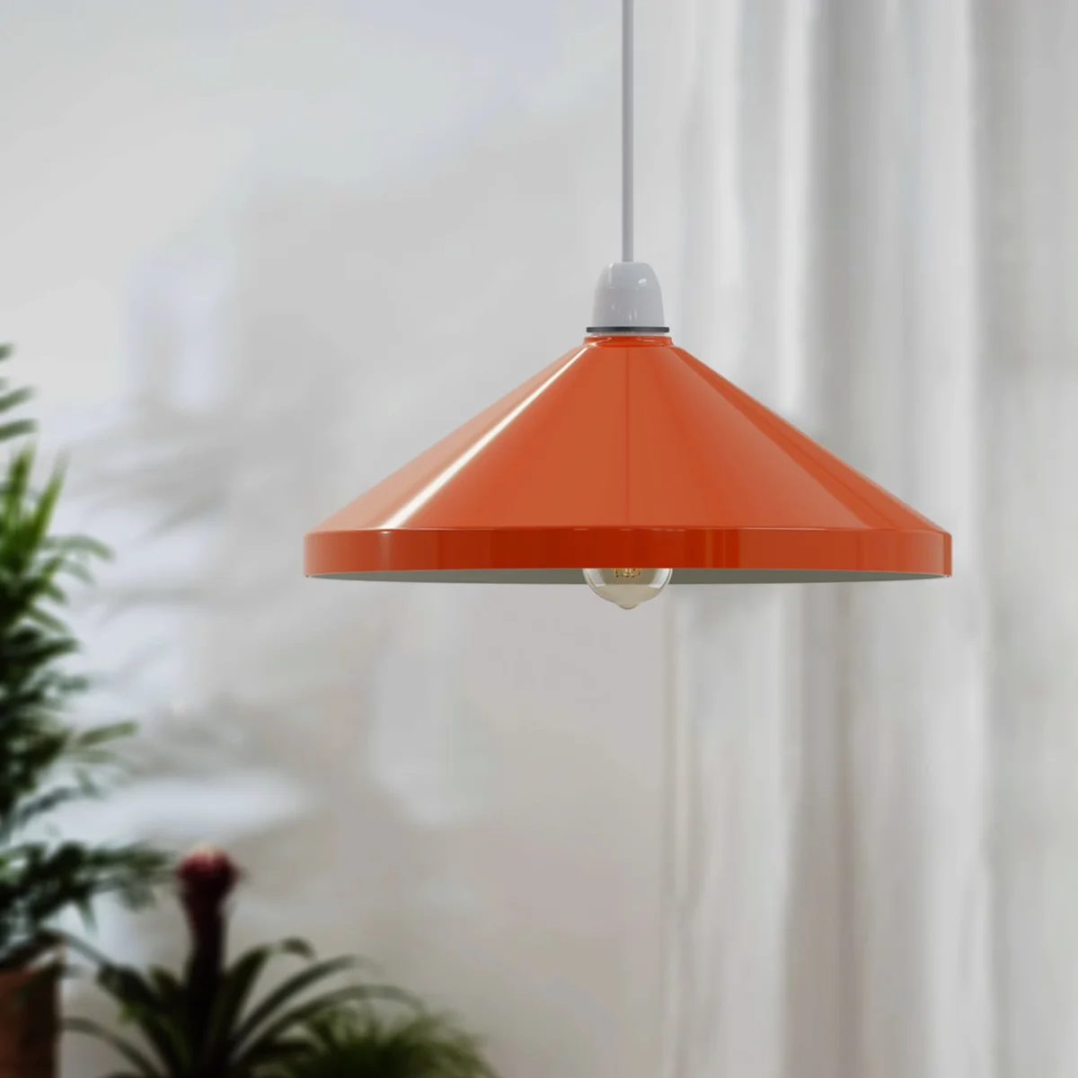Vintage metal lampshade in cone shape with easy fit reducer plate, showing durable retro-style indoor lighting accessory
