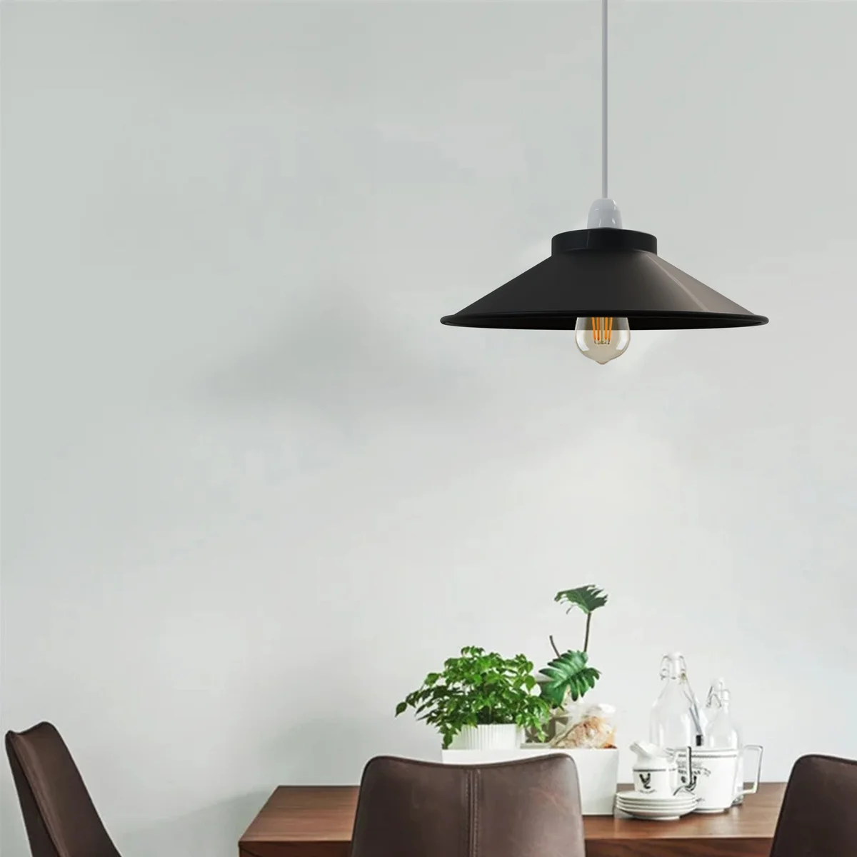 Vintage metal lampshade with cone shape, easy fit design, 32cm diameter, in industrial retro style for indoor use