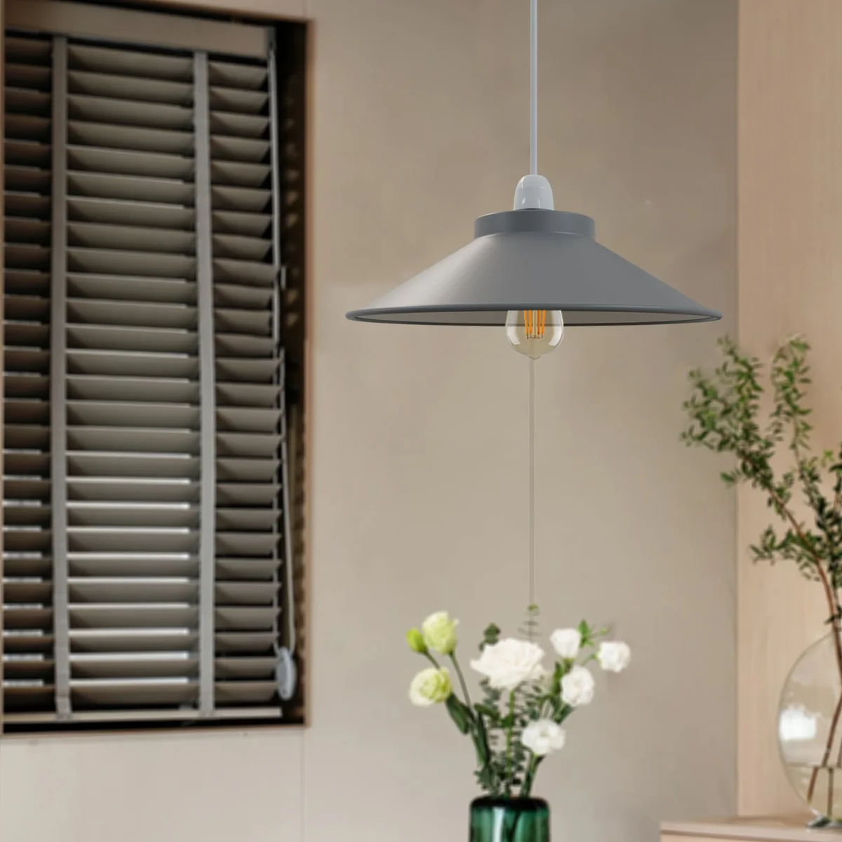 Vintage industrial style lampshade in cone shape, metal construction with black finish, easy fit design for indoor use