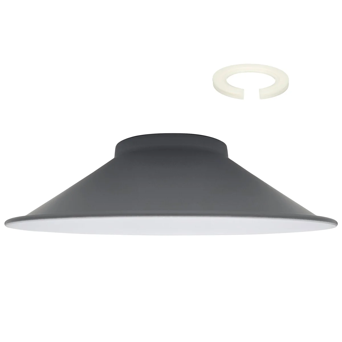 Vintage metal lampshade in cone shape with easy fit reducer plate, dark metal finish, 32cm diameter, retro industrial style