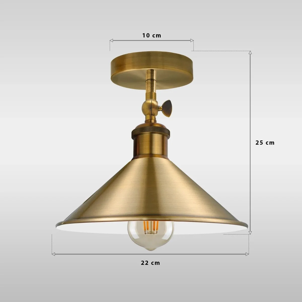 Adjustable metal ceiling light with vintage cone shade and dimmable feature, suitable for indoor living spaces