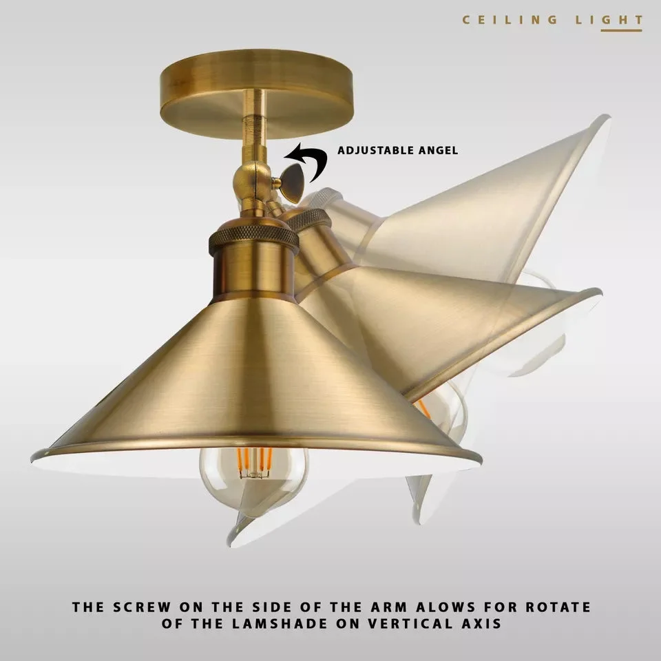 Adjustable metal cone shade dimmable ceiling light with vintage style, shown installed in a modern indoor setting