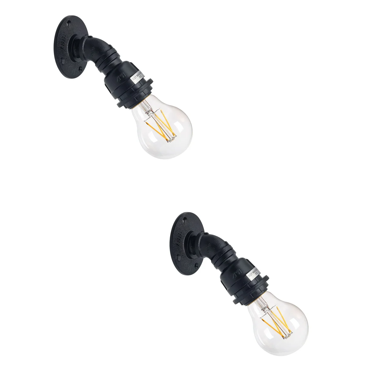 Black vintage wall lamp with industrial water pipe design and E27 bulb holder mounted on a wall
