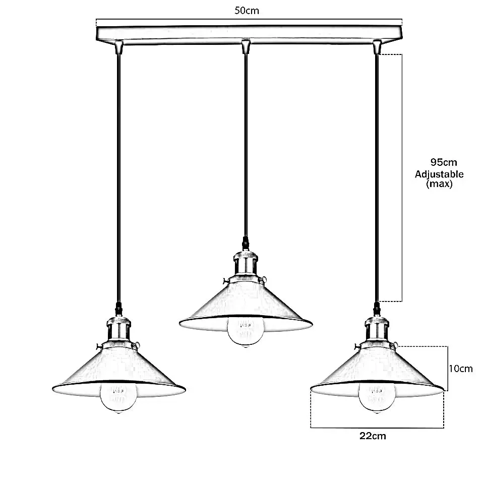 White industrial 3 light pendant with three adjustable cone shades on a rectangular metal base against a white background