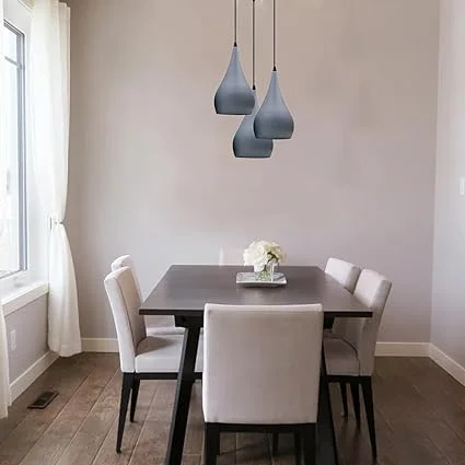 Black multi teardrop ceiling light with three suspended teardrop-shaped shades at varying heights on a white background